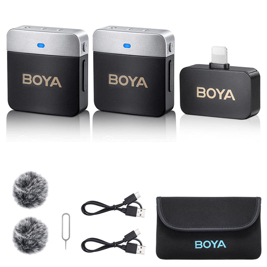 Microfone de lapela sem fio BOYA BY-M1V6 para iPhone Plug Play Microfones de lapela duplos