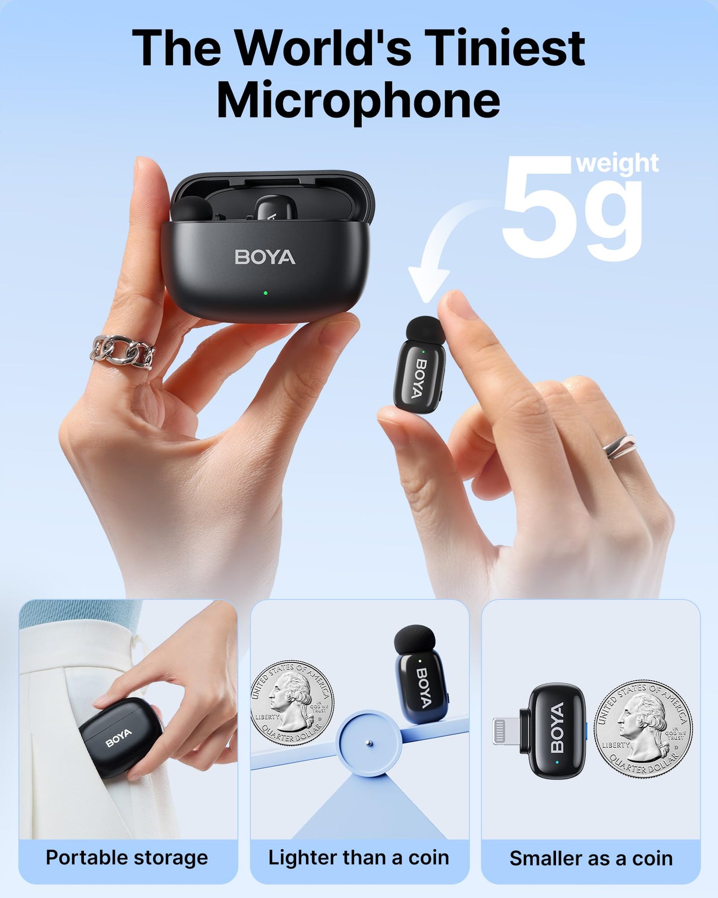 Microfone de lapela sem fio BOYA mini para Android/Tablets/PC com plugue USB C, redução de ruído